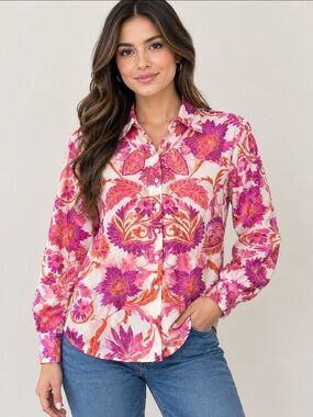 Panoply Pink & Orange Floral Button-Down Blouse